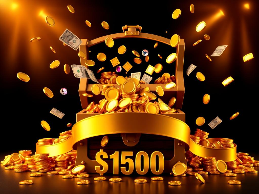 Cofre dorado con monedas y regalo de bienvenida
